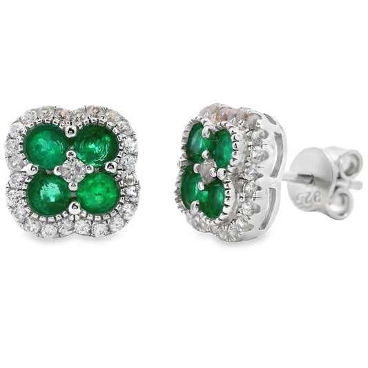 1.45ct Emerald Zircon Stud Earrings Sterling Silver