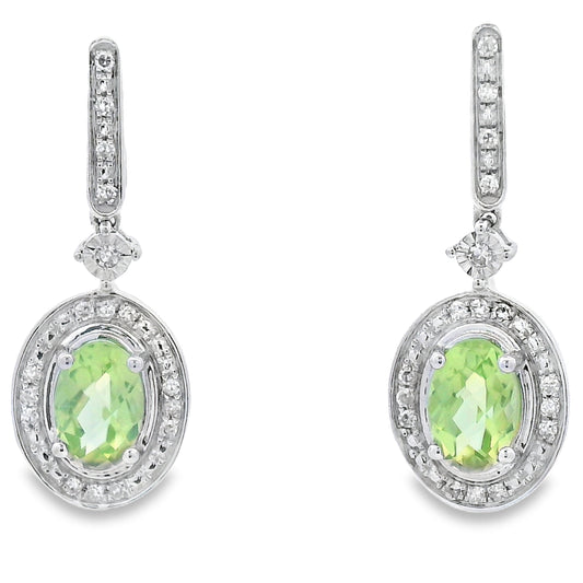1.23ct Peridot Diamond Dangle Earrings 10KT White Gold