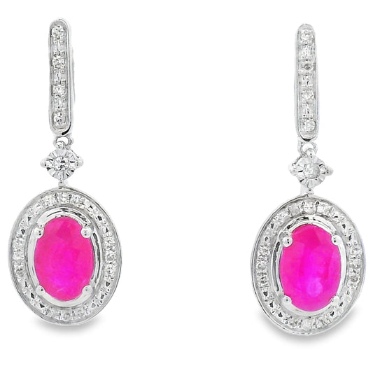 1.40ct Ruby Diamond Dangle Earrings 10KT White Gold
