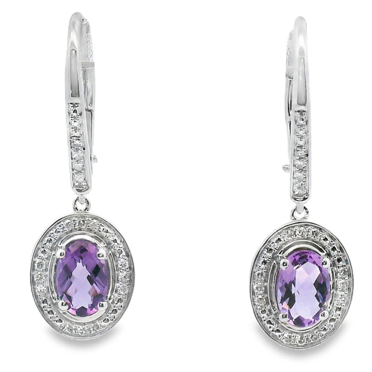 .98ct Amethyst Diamond Dangle Earrings 10KT White Gold