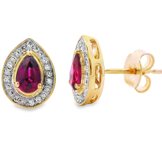 Rhodolite Garnet Diamond Stud Earrings 10KT Yellow Gold