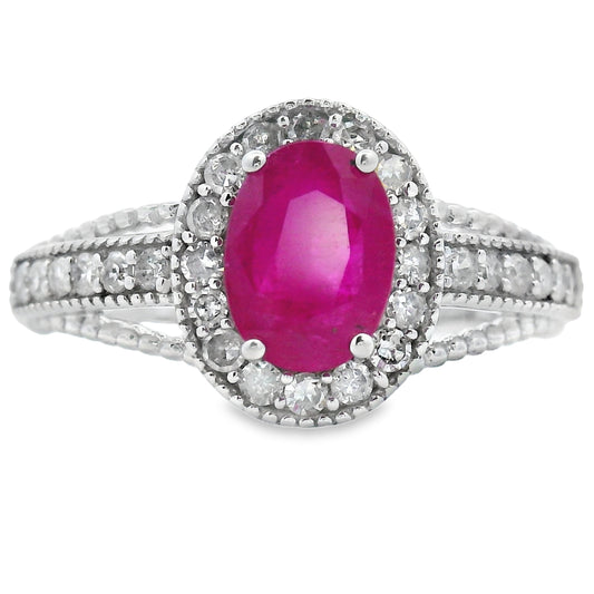1.35ct Ruby Diamond Ring 14KT White Gold