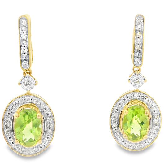 1.23ct Peridot Diamond Dangle Earrings 10KT Yellow Gold
