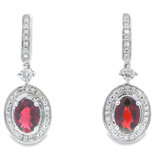 1.20ct Garnet Diamond Dangle Earrings 10KT White Gold