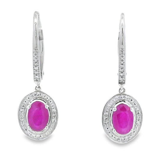 1.28ct Ruby Diamond Dangle Earrings 10KT White Gold