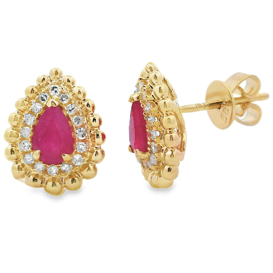 1.07ct Ruby Diamond Earrings 14KT Yellow Gold