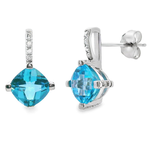 .94ct Blue Topaz Diamond Earrings 10KT White Gold