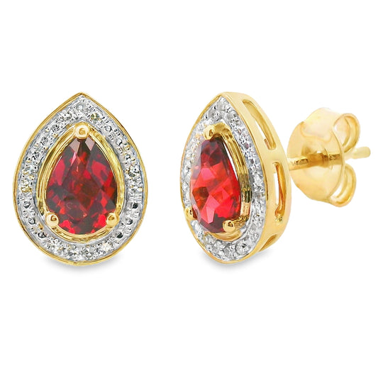 1.14ct Garnet Diamond Dangle Earrings 10KT Yellow Gold