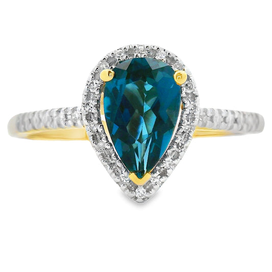 1.13ct London Blue Topaz Diamond Ring 14KT Yellow Gold