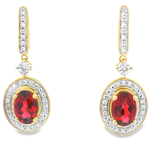 1.20ct Garnet Diamond Dangle Earrings 10KT Yellow Gold
