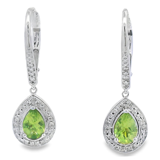 .96ct Peridot Diamond Dangle Earrings 10KT White Gold
