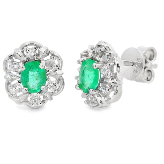 .92ct Emerald Zircon Stud Earrings Sterling Silver