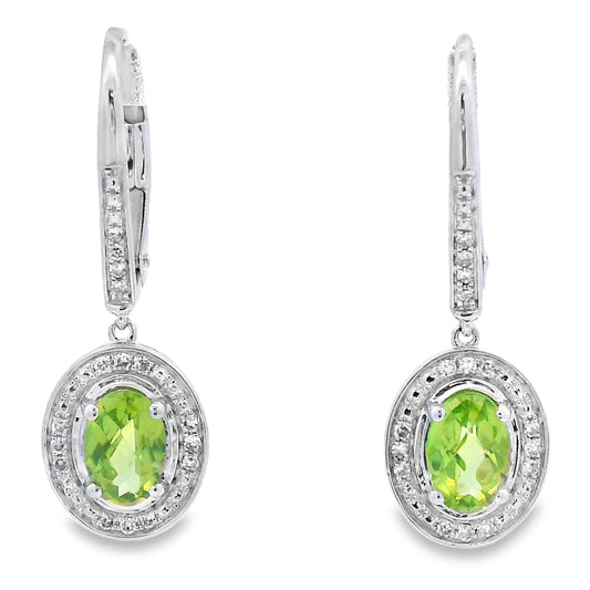 1.21ct Peridot Diamond Dangle Earrings 10KT White Gold