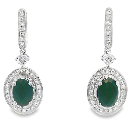 1.06ct Onyx Diamond Dangle Earrings 10KT White Gold