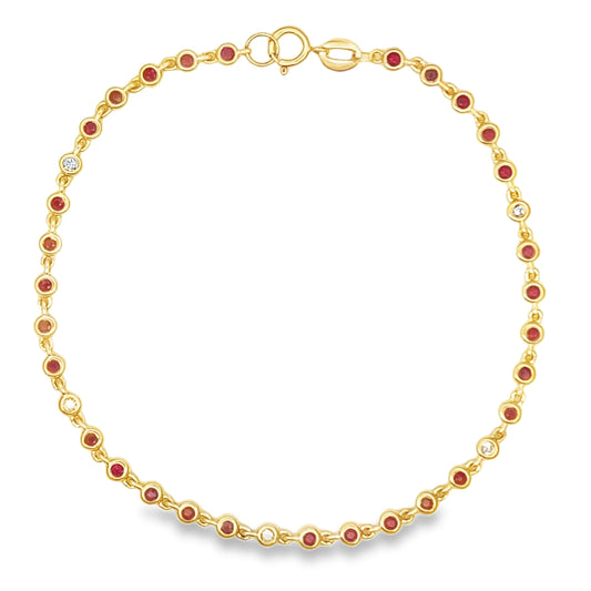 .95ct Ruby Diamond Bracelet 14KT Yellow Gold