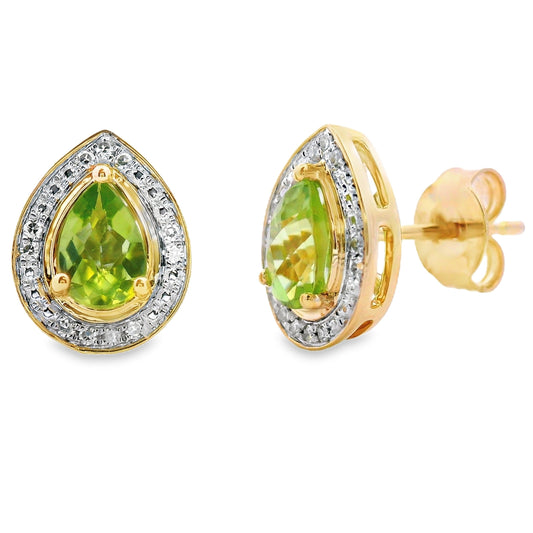 1.00ct Peridot Diamond Dangle Earrings 10KT Yellow Gold