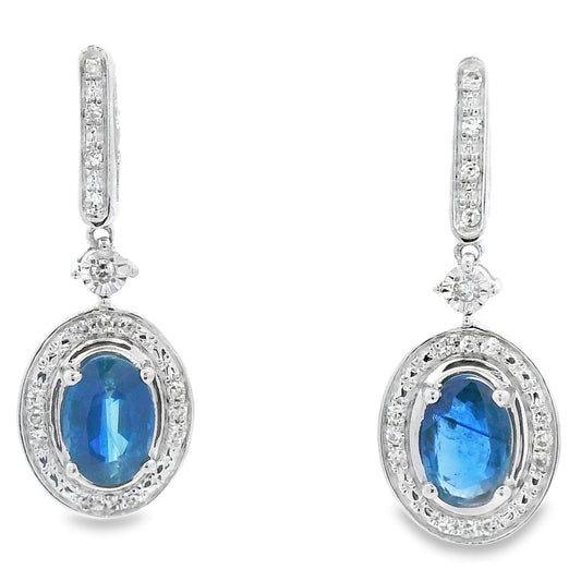 1.40ct Sapphire Diamond Dangle Earrings 10KT White Gold