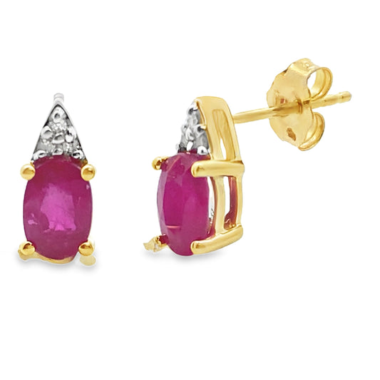 1.38ct Ruby Diamond Stud Earrings 10KT Yellow Gold