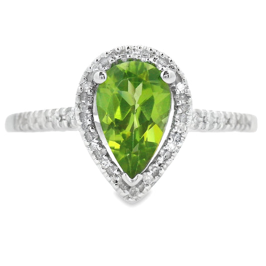 1.10ct Peridot Diamond Ring 14KT White Gold