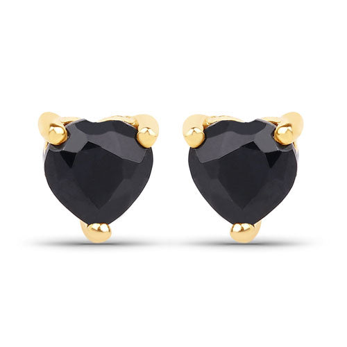 0.70 Carat Genuine Black Sapphire 14K Yellow Gold Earrings