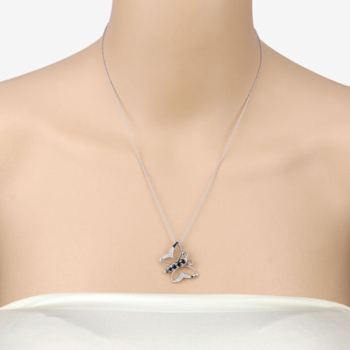 0.56 Carat Genuine Blue Sapphire and White Zircon .925 Sterling Silver Necklace