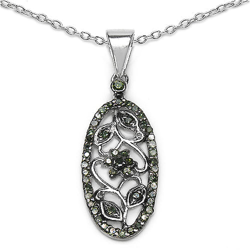 0.22 Carat Genuine Green Diamond .925 Sterling Silver Pendant