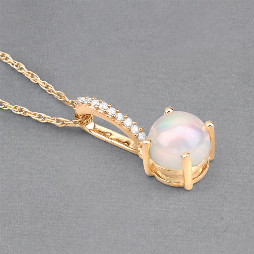 0.53 Carat Genuine Ethiopian Opal and White Diamond 10K Yellow Gold Pendant