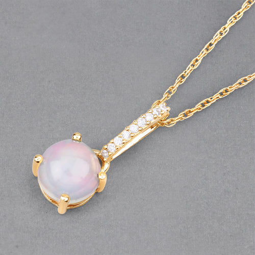 0.53 Carat Genuine Ethiopian Opal and White Diamond 10K Yellow Gold Pendant