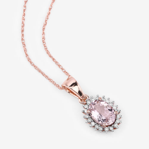 0.81 Carat Genuine Morganite and White Diamond 14K Rose Gold Pendant