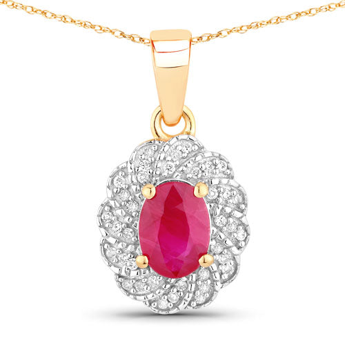 0.95 Carat Genuine Ruby and White Diamond 10K Yellow Gold Pendant