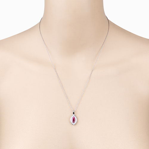 1.52 Carat Genuine Ruby and White Diamond 10K White Gold Pendant