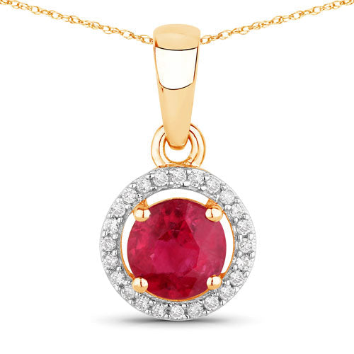 0.62 Carat Genuine Ruby and White Diamond 14K Yellow Gold Pendant