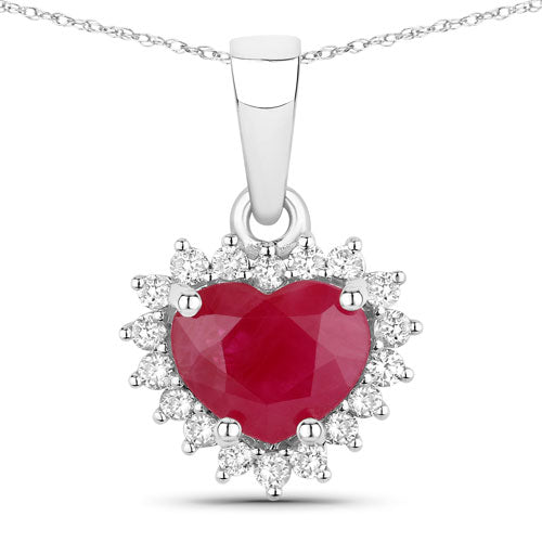 1.48 Carat Genuine Ruby and White Diamond 14K White Gold Pendant