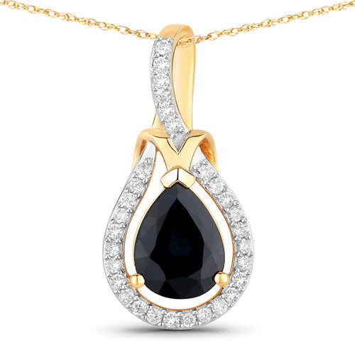 1.48 Carat Genuine Blue Sapphire and White Diamond 14K Yellow Gold Pendant