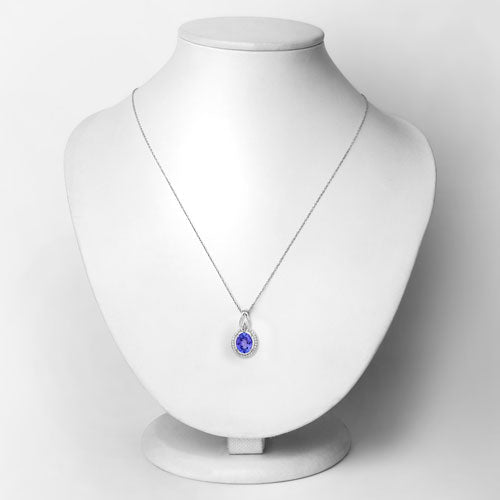3.05 Carat Genuine Tanzanite and White Diamond 14K White Gold Pendant
