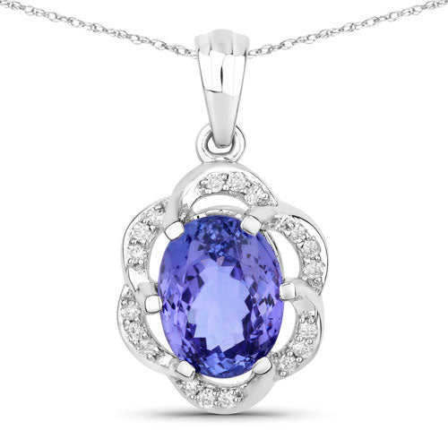 3.11 Carat Genuine Tanzanite and White Diamond 14K White Gold Pendant