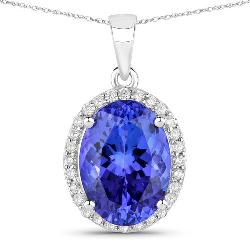 3.17 Carat Genuine Tanzanite and White Diamond 14K White Gold Pendant