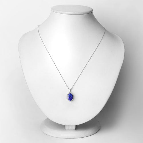 3.17 Carat Genuine Tanzanite and White Diamond 14K White Gold Pendant
