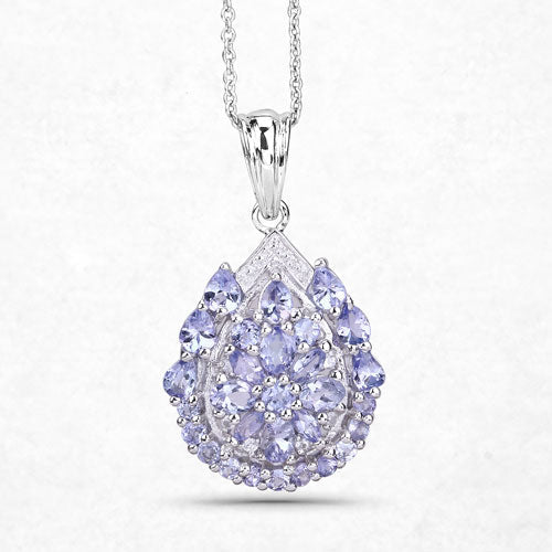2.64 Carat Genuine Tanzanite and White Topaz .925 Sterling Silver Pendant