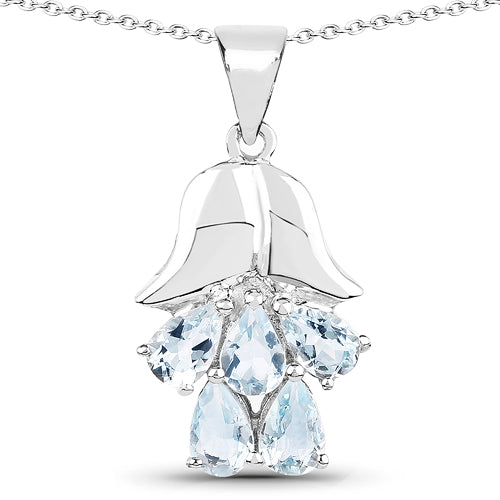 1.75 Carat Genuine Aquamarine .925 Sterling Silver Pendant