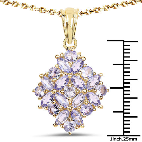 14K Yellow Gold Plated 2.58 Carat Genuine Tanzanite .925 Sterling Silver Pendant