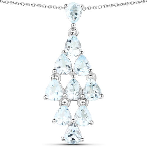2.20 Carat Genuine Aquamarine .925 Sterling Silver Pendant