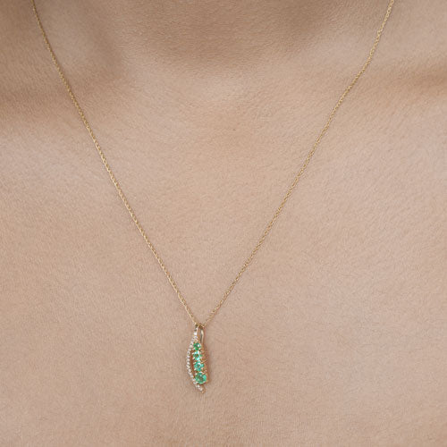 0.34 Carat Genuine Zambian Emerald and White Diamond 14K Yellow Gold Pendant