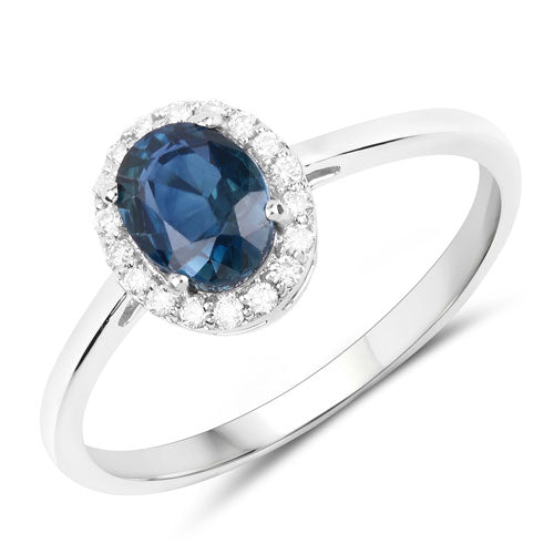 1.20 Carat Genuine Blue Sapphire and White Diamond 14K White Gold Ring