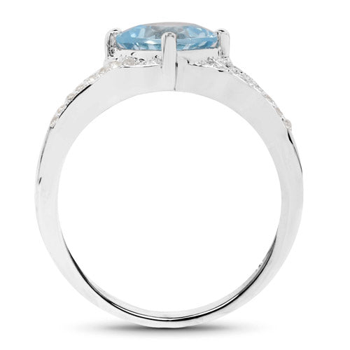 2.06 Carat Genuine Blue Topaz and White Topaz .925 Sterling Silver Ring