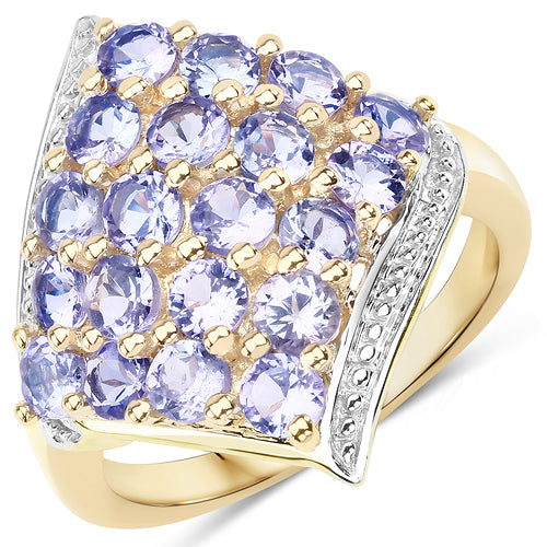 18K Yellow Gold Plated 2.00 Carat Genuine Tanzanite .925 Sterling Silver Ring