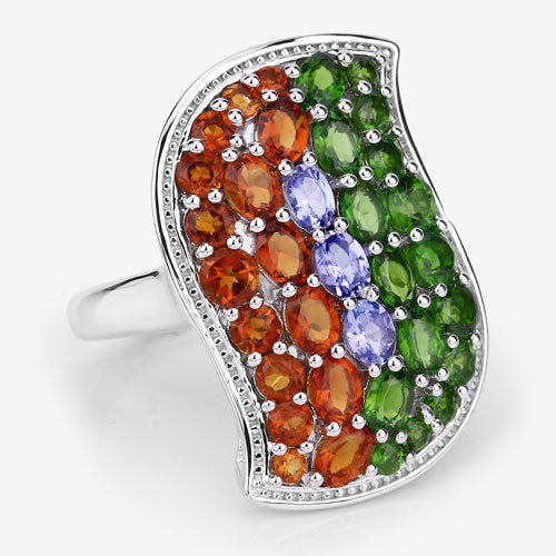 4.18 Carat Genuine Multi Stones .925 Sterling Silver Ring