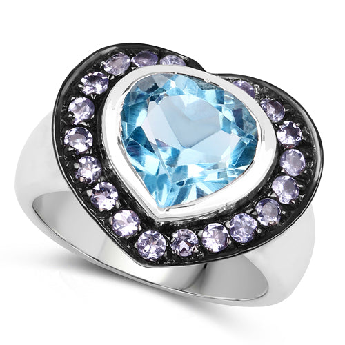 4.17 Carat Genuine Blue Topaz & Tanzanite .925 Sterling Silver Ring