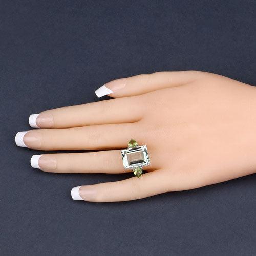 11.90 Carat Genuine Green Amethyst and Peridot .925 Sterling Silver Ring