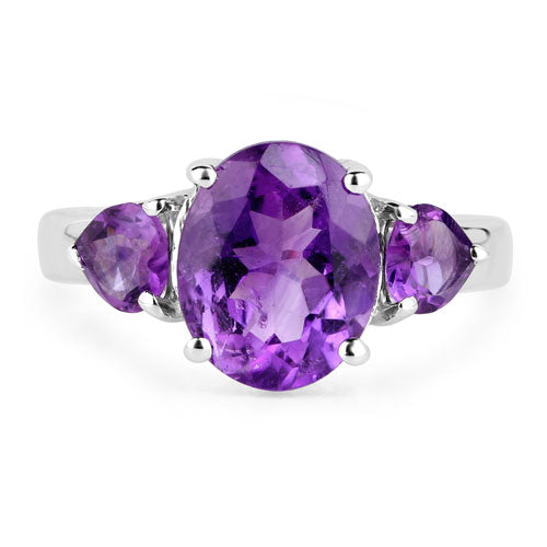 4.06 Carat Genuine Amethyst .925 Sterling Silver Ring